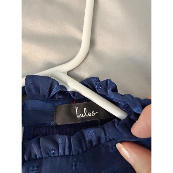 Lulus Blue Smocked Ruffle Long Sleeve Mini Dress XL Swiss Dot Sheer Sleeves - Picture 11 of 12